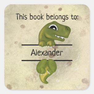 Cute Belongs To Name Dinosaur Bookplate Sticker