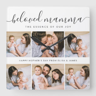 Cute Beloved Mamma Mom Mothers Day Photo Collage Square Wall Clock