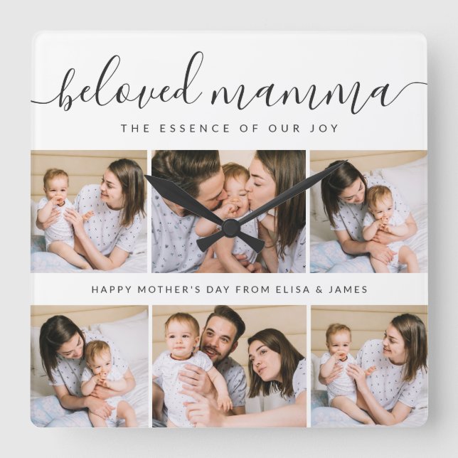Cute Beloved Mamma Mum Mothers Day Photo Collage Square Wall Clock (Front)