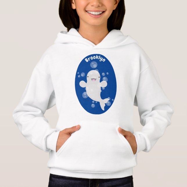 Cute beluga whale bubbles cartoon illustration (Front)
