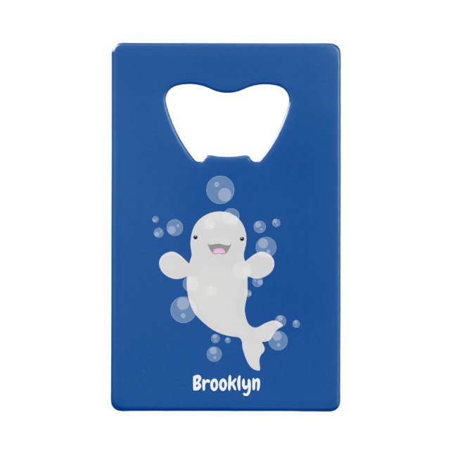 Cute beluga whale bubbles cartoon illustration (Front)