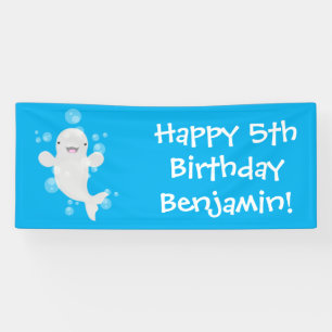 Cute beluga whale bubbles cartoon illustration banner