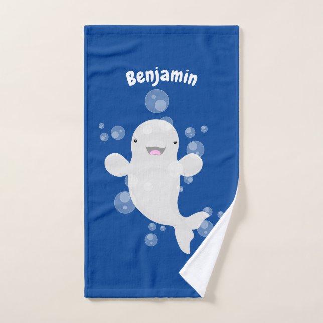 Cute beluga whale bubbles cartoon illustration bath towel set (Hand Towel)