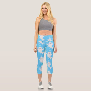 Cute beluga whale bubbles cartoon illustration capri leggings
