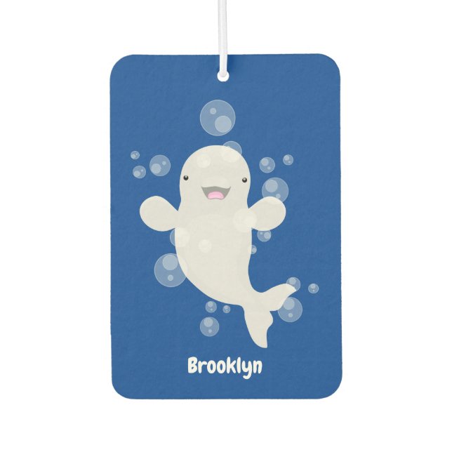 Cute beluga whale bubbles cartoon illustration car air freshener (Front)