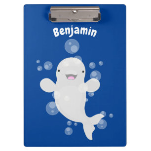 Cute beluga whale bubbles cartoon illustration clipboard
