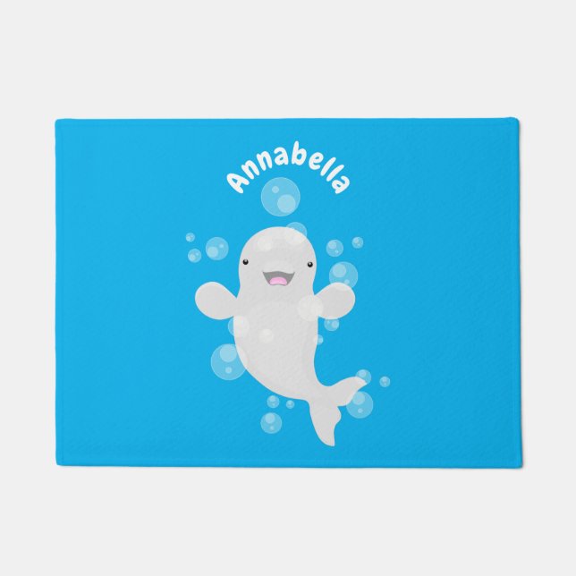 Cute beluga whale bubbles cartoon illustration doormat (Front)