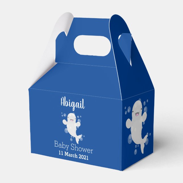 Cute beluga whale bubbles cartoon illustration favour box (Front Side)