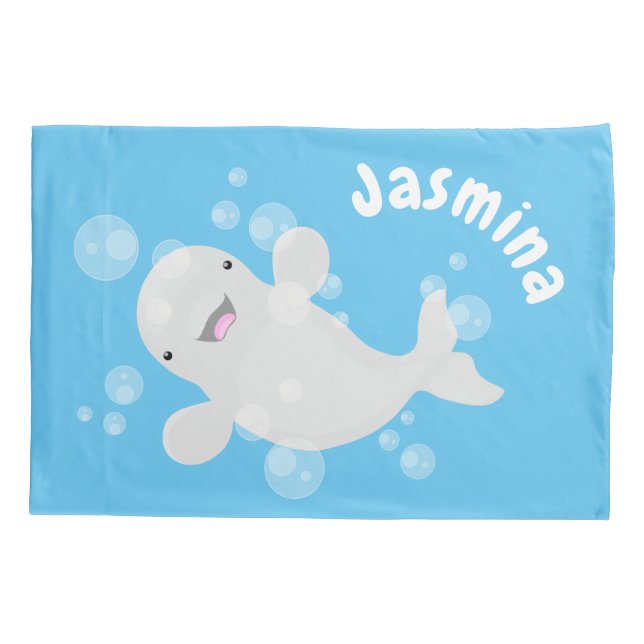 Cute beluga whale bubbles cartoon illustration Fle Pillowcase (Back)