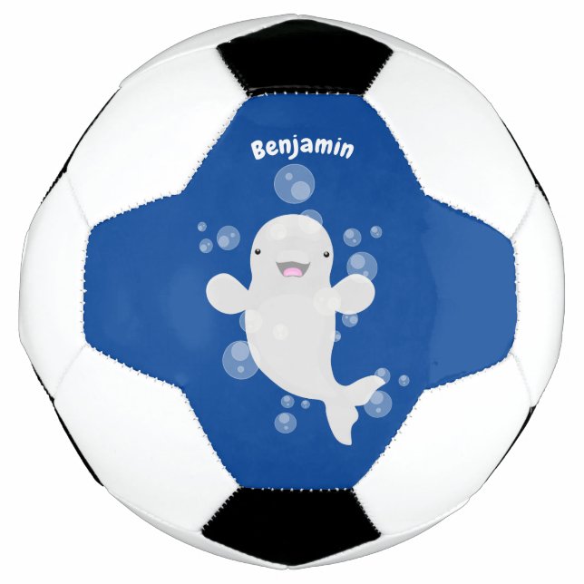 Cute beluga whale bubbles cartoon illustration football (Front)