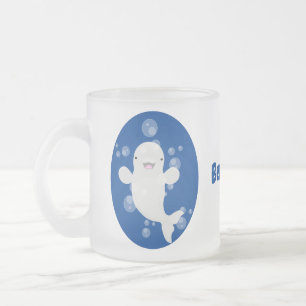 Cute beluga whale bubbles cartoon illustration frosted glass coffee mug