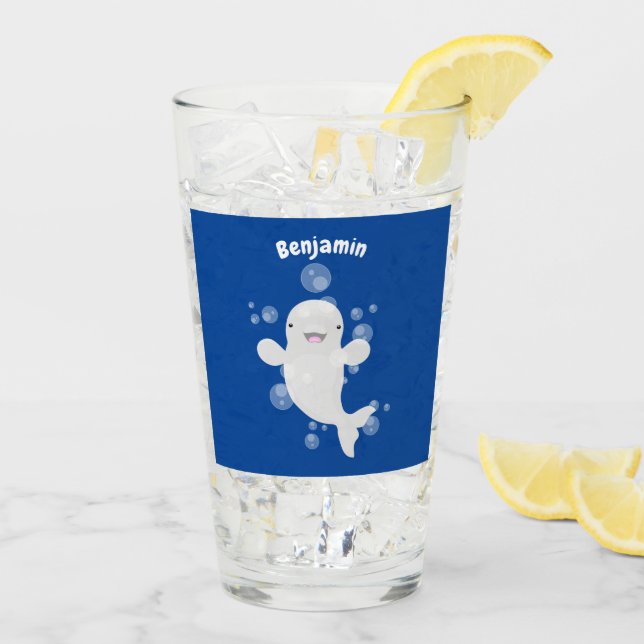 Cute beluga whale bubbles cartoon illustration glass (Back Ice)