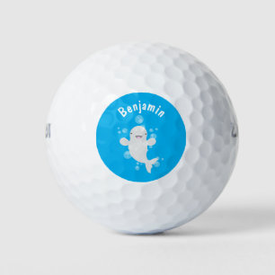 Cute beluga whale bubbles cartoon illustration golf balls