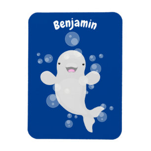 Cute beluga whale bubbles cartoon illustration magnet