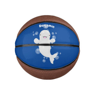 Cute beluga whale bubbles cartoon illustration mini basketball