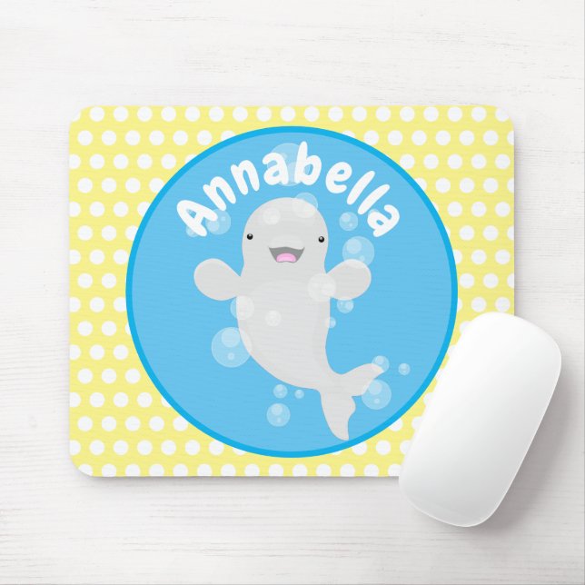 Cute beluga whale bubbles cartoon illustration mouse mat (With Mouse)