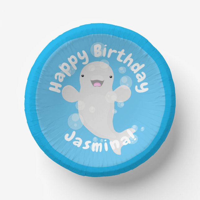Cute beluga whale bubbles cartoon illustration paper plate (Front)