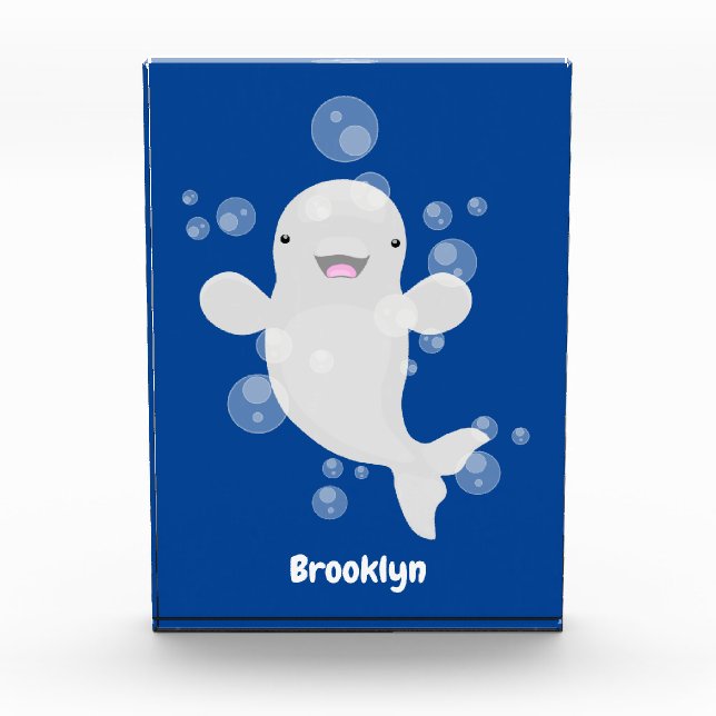 Cute beluga whale bubbles cartoon illustration photo block (Front)