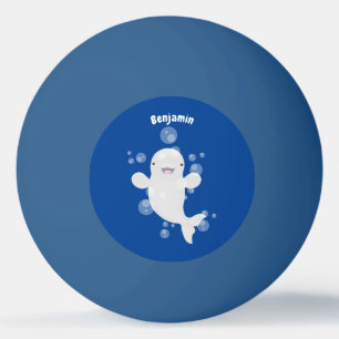 Cute beluga whale bubbles cartoon illustration ping pong ball