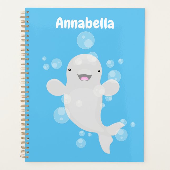Cute beluga whale bubbles cartoon illustration planner (Front)