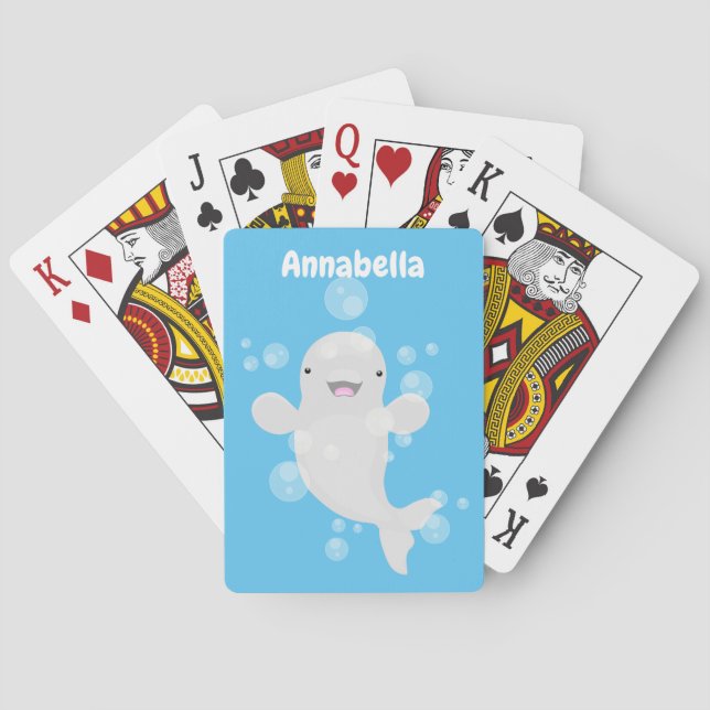 Cute beluga whale bubbles cartoon illustration playing cards (Back)