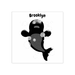 Cute beluga whale bubbles cartoon illustration  rubber stamp
