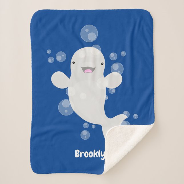 Cute beluga whale bubbles cartoon illustration  sherpa blanket (Front)