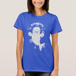 Cute beluga whale bubbles cartoon illustration T-Shirt
