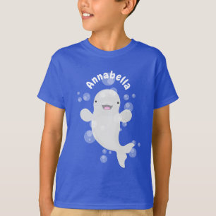 Cute beluga whale bubbles cartoon illustration T-Shirt
