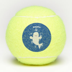 Cute beluga whale bubbles cartoon illustration tennis balls