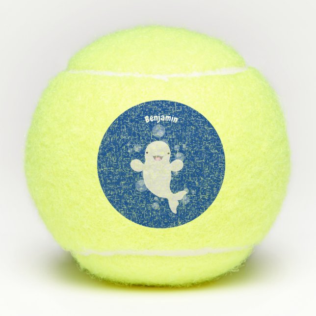 Cute beluga whale bubbles cartoon illustration tennis balls (Front)