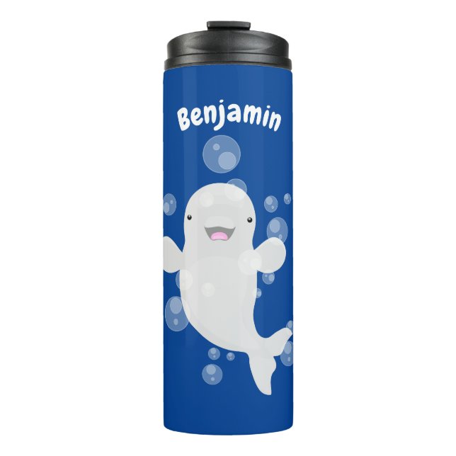 Cute beluga whale bubbles cartoon illustration thermal tumbler (Front)