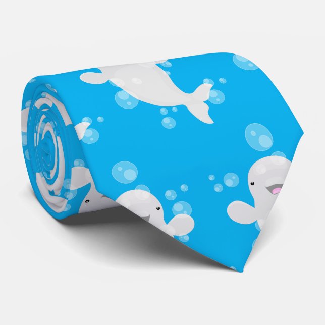 Cute beluga whale bubbles cartoon illustration tie (Rolled)