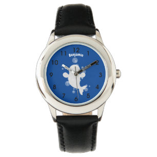 Cute beluga whale bubbles cartoon illustration watch