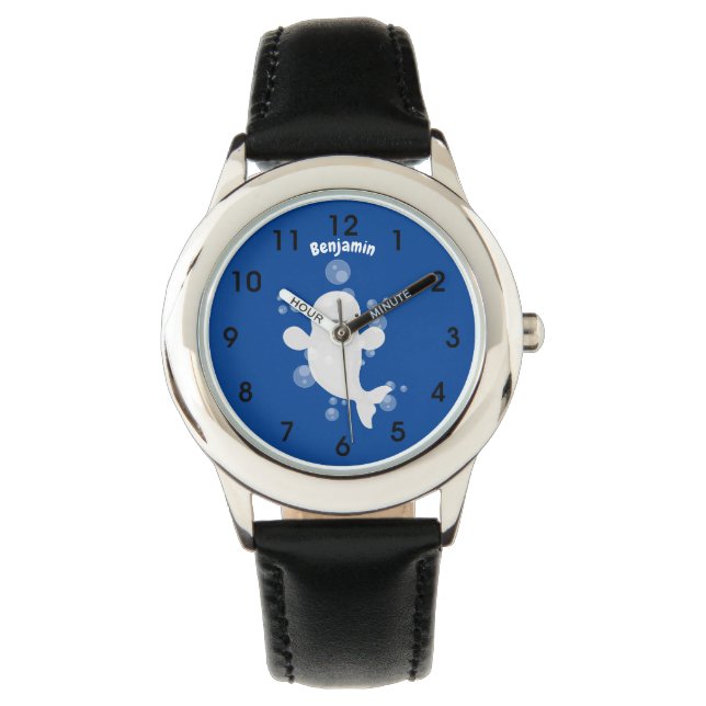 Cute beluga whale bubbles cartoon illustration watch (Front)