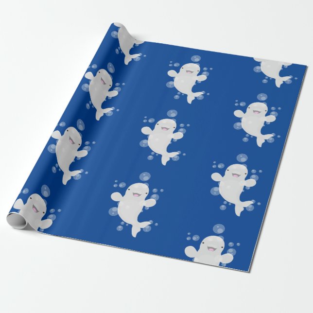 Cute beluga whale bubbles cartoon illustration wrapping paper (Unrolled)
