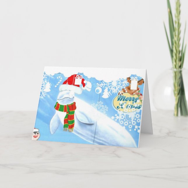 Cute Beluga Whale Christmas Greeting Card (Front)