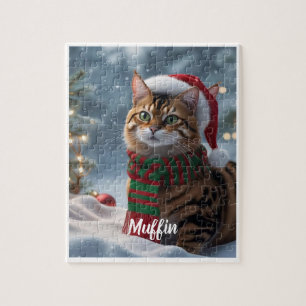Cute Bengal Cat Christmas Personalised Jigsaw Puzzle
