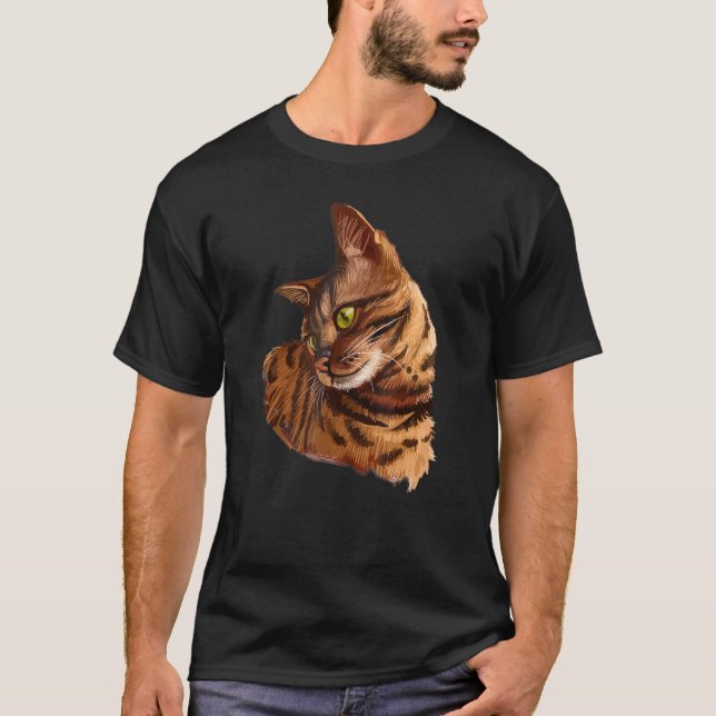 cute Bengal cat head hand drew for kitten kitty ow T-Shirt (Front)