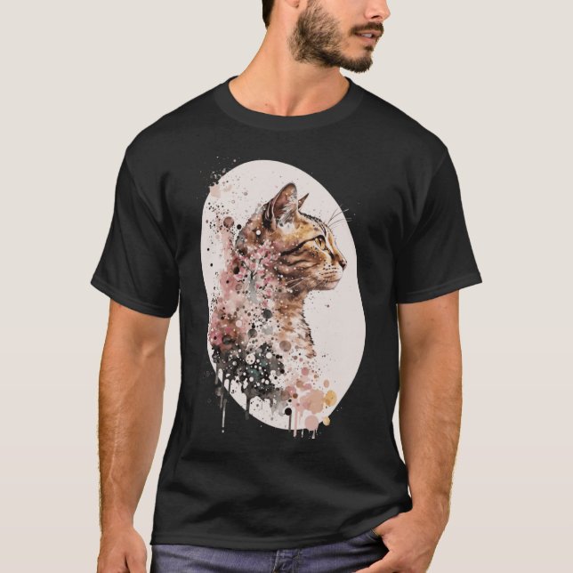 Cute Bengal Cat Japanese Cherry Blossom Sakura Wat T-Shirt (Front)