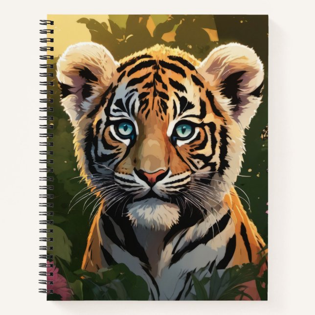 Cute Bengal Tiger Cub in Forest Notebook (Front)