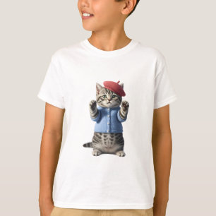 Cute Beret Cardigan Tabby Cat Kids T-Shirt