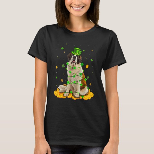 Cute Bernard Dog St Patricks Day Irish Shamrock T-Shirt (Front)