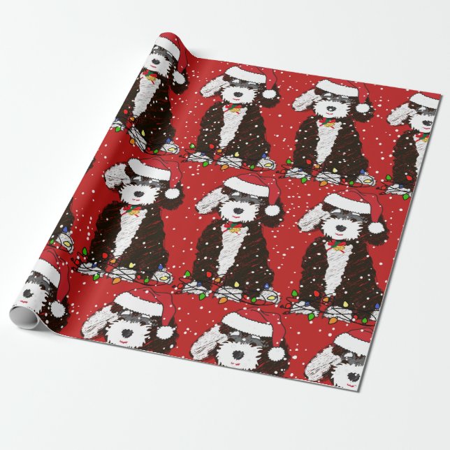 Cute Bernedoodle Mountain Dog Red Wrapping Paper (Unrolled)