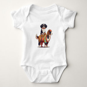 Cute Bernese Dog Riding on Llama Baby Bodysuit