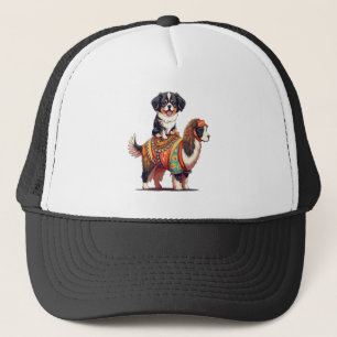 Cute Bernese Dog Riding on Llama Trucker Hat