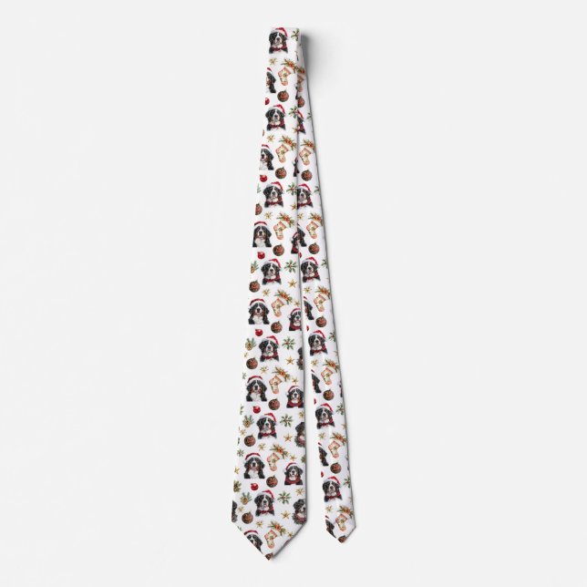 Cute Bernese Mountain Dog Christmas  Tie (Front)