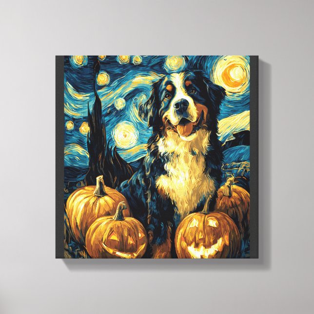 Cute Bernese mountain Dog Halloween Jack O Lantern Canvas Print (Front)