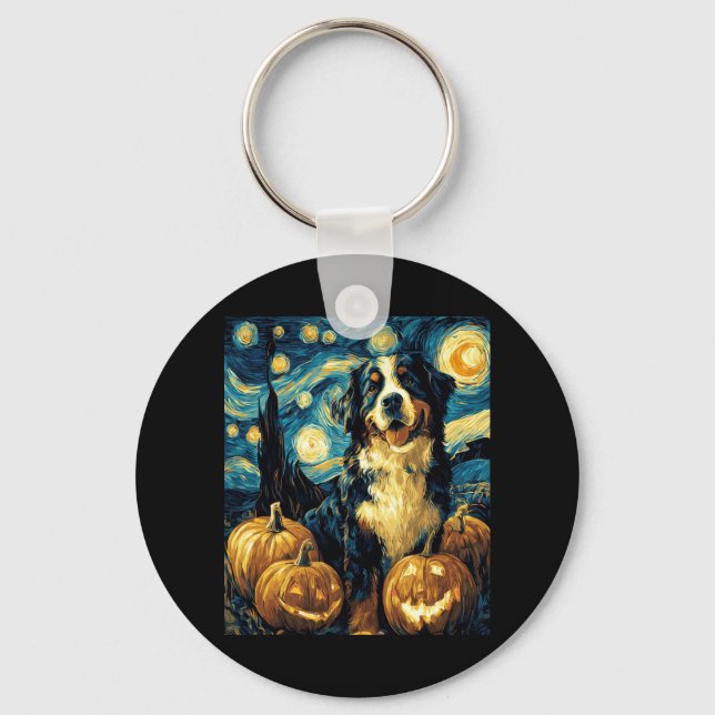 Cute Bernese mountain Dog Halloween Jack O Lantern Key Ring (Front)