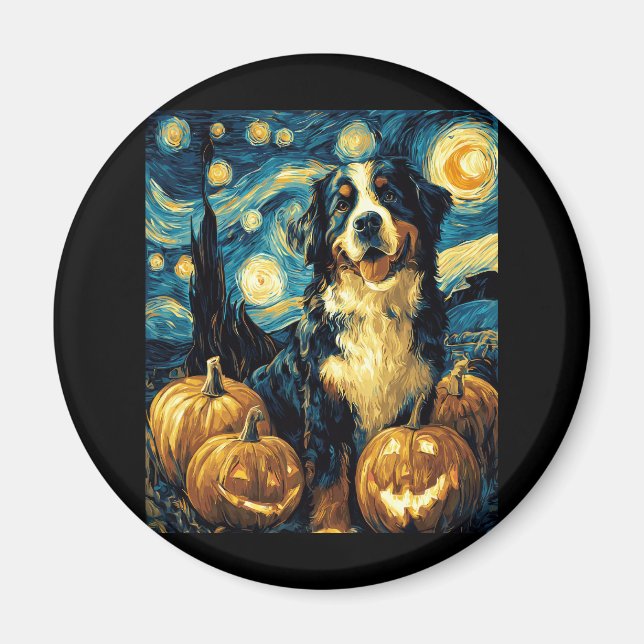 Cute Bernese mountain Dog Halloween Jack O Lantern Magnet (Front)
